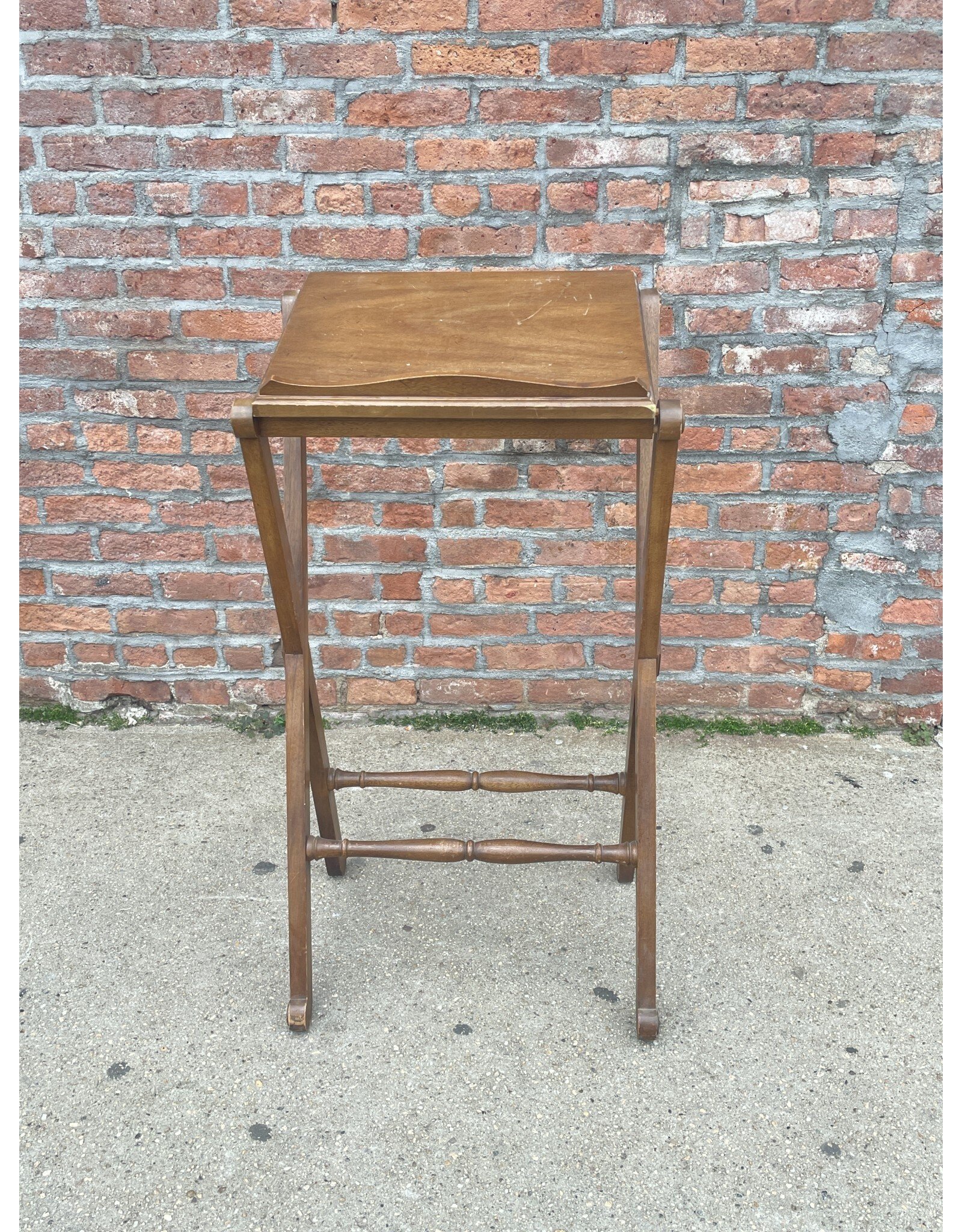 Drexel Mid Century Distressed Walnut French Lectern Podium X Side Book Stand