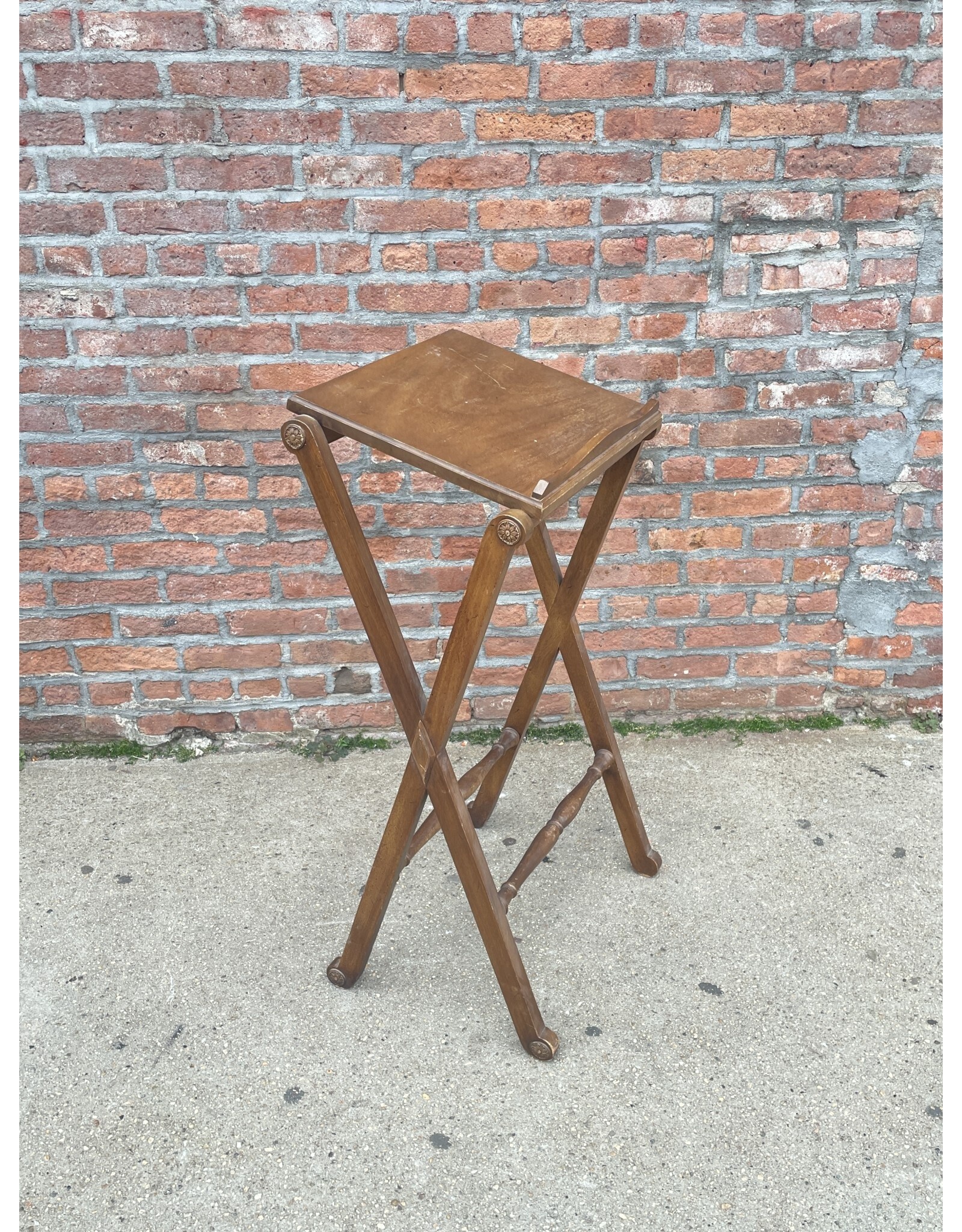 Drexel Mid Century Distressed Walnut French Lectern Podium X Side Book Stand