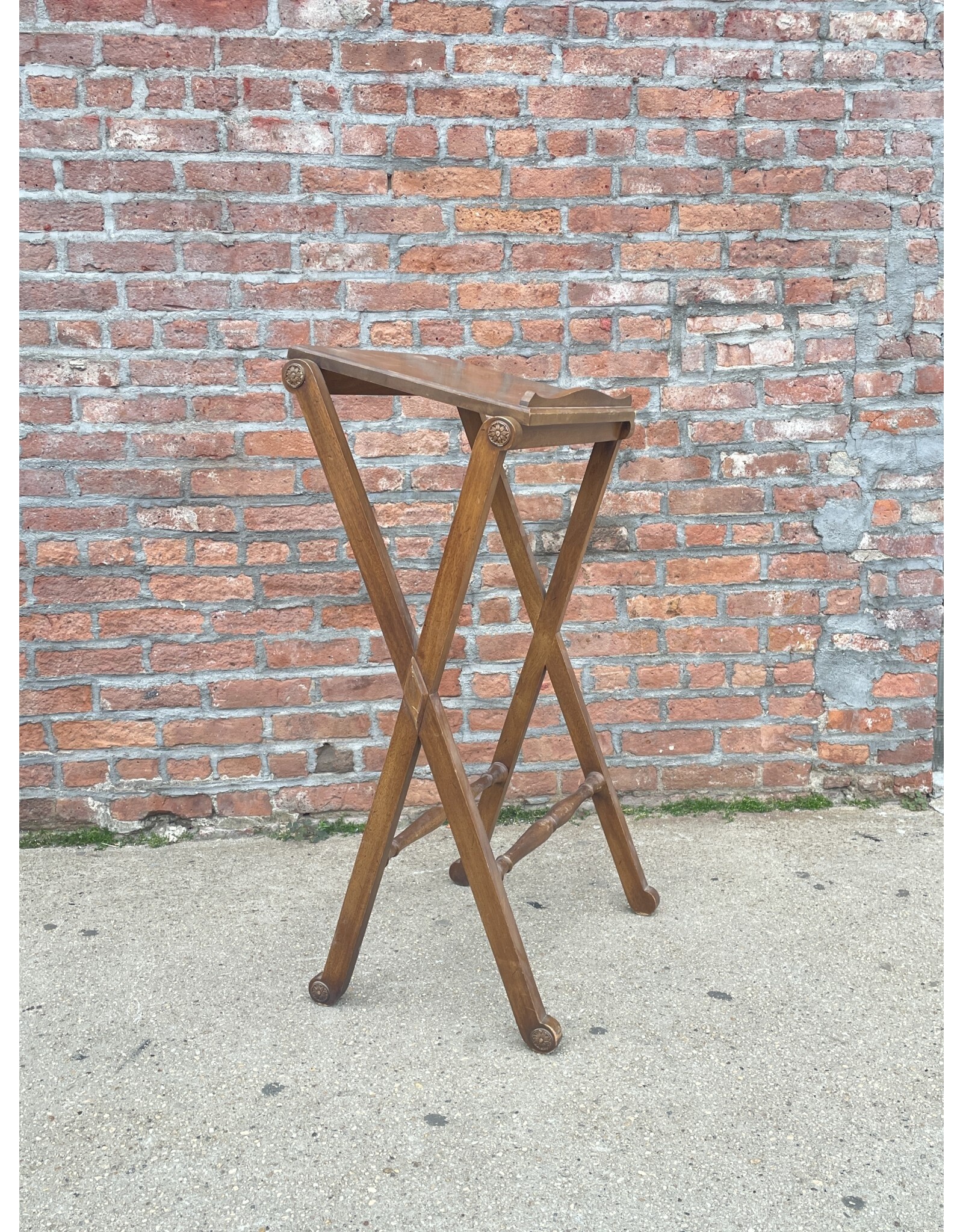 Drexel Mid Century Distressed Walnut French Lectern Podium X Side Book Stand