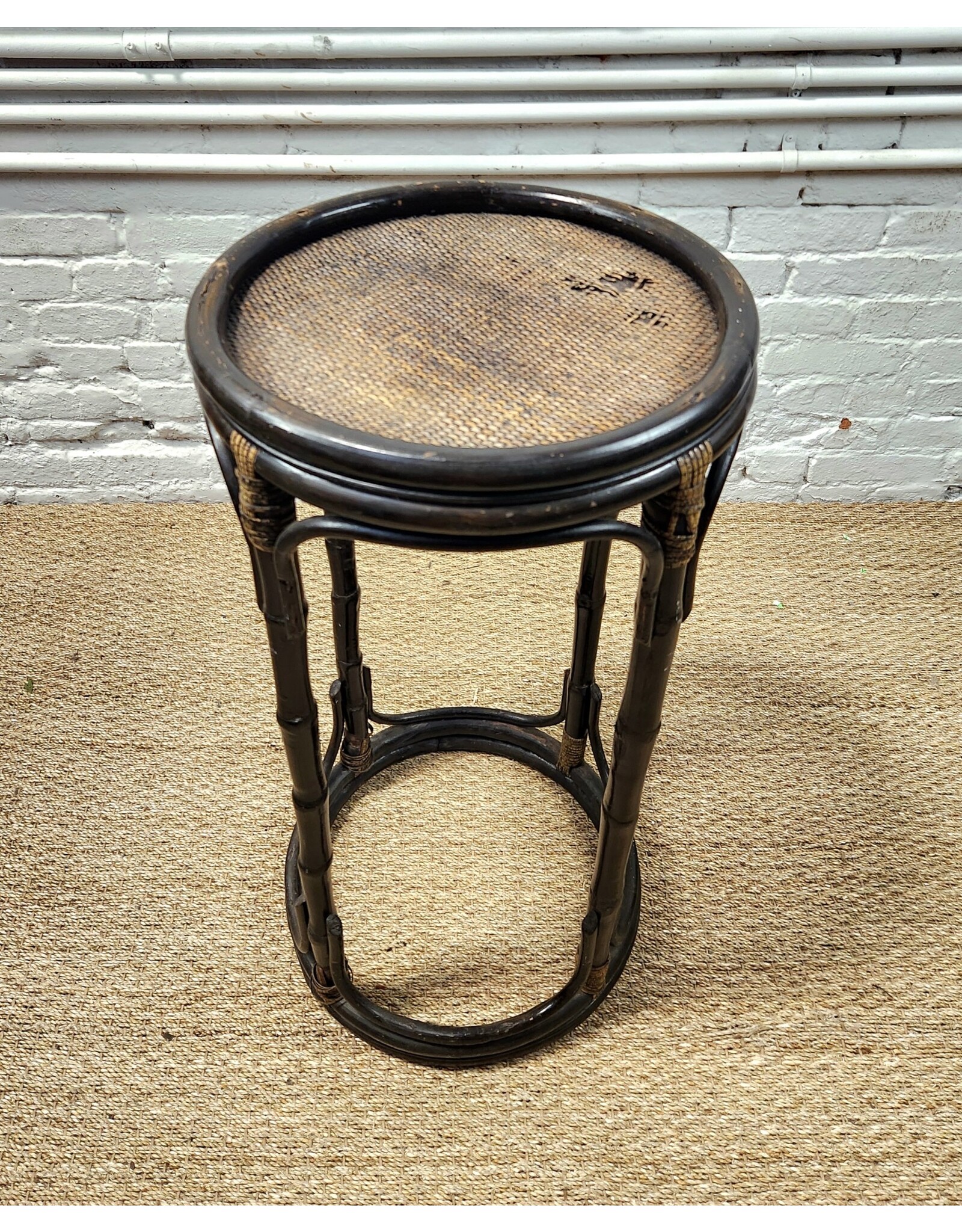 Dark Stain Bamboo and Rattan Plant Stand