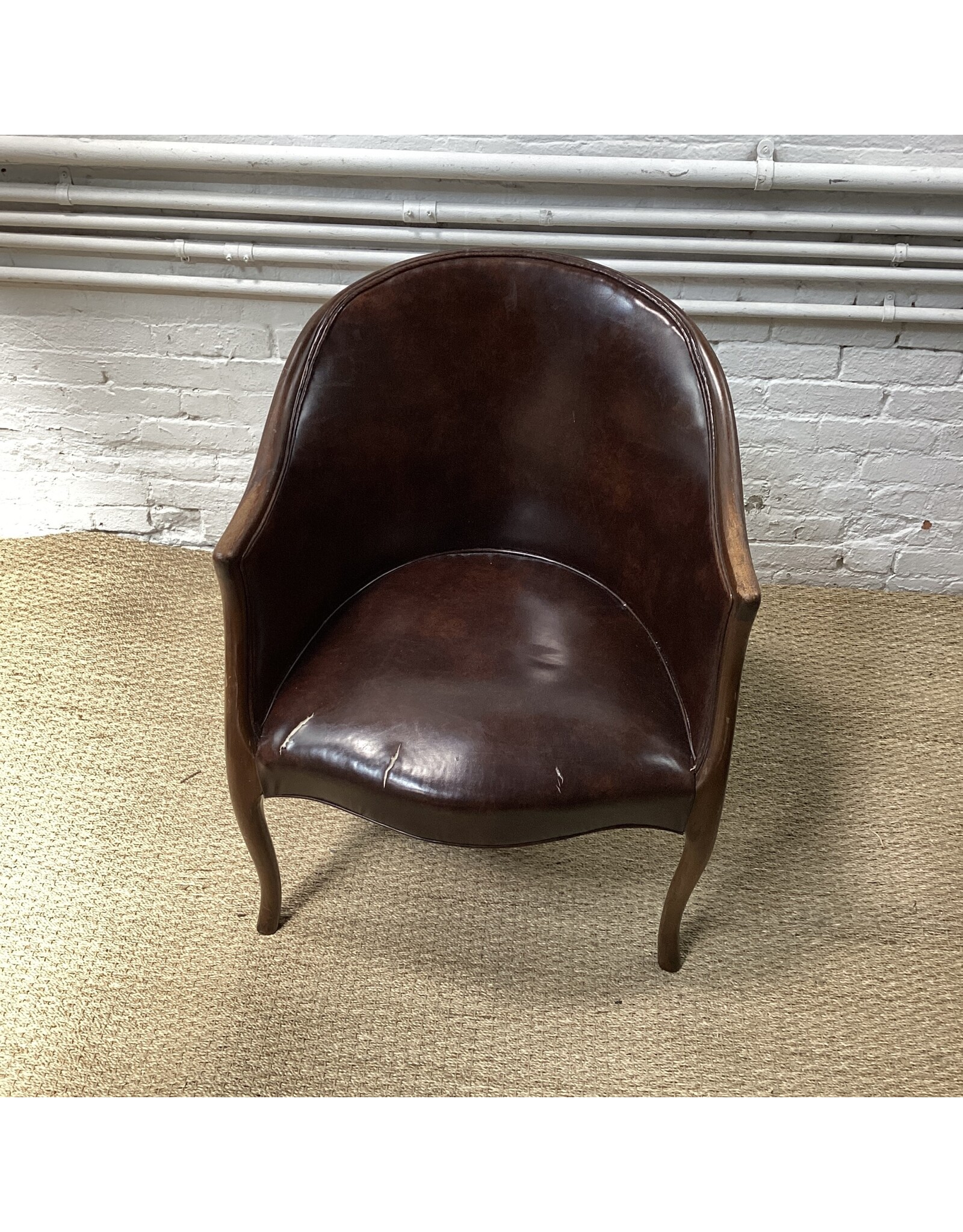 Brown Faux Leather Barrel Chair