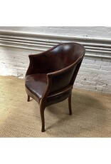 Brown Faux Leather Barrel Chair