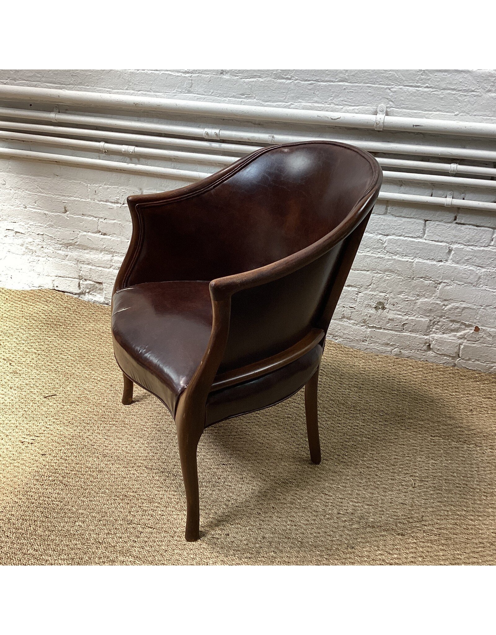 Brown Faux Leather Barrel Chair