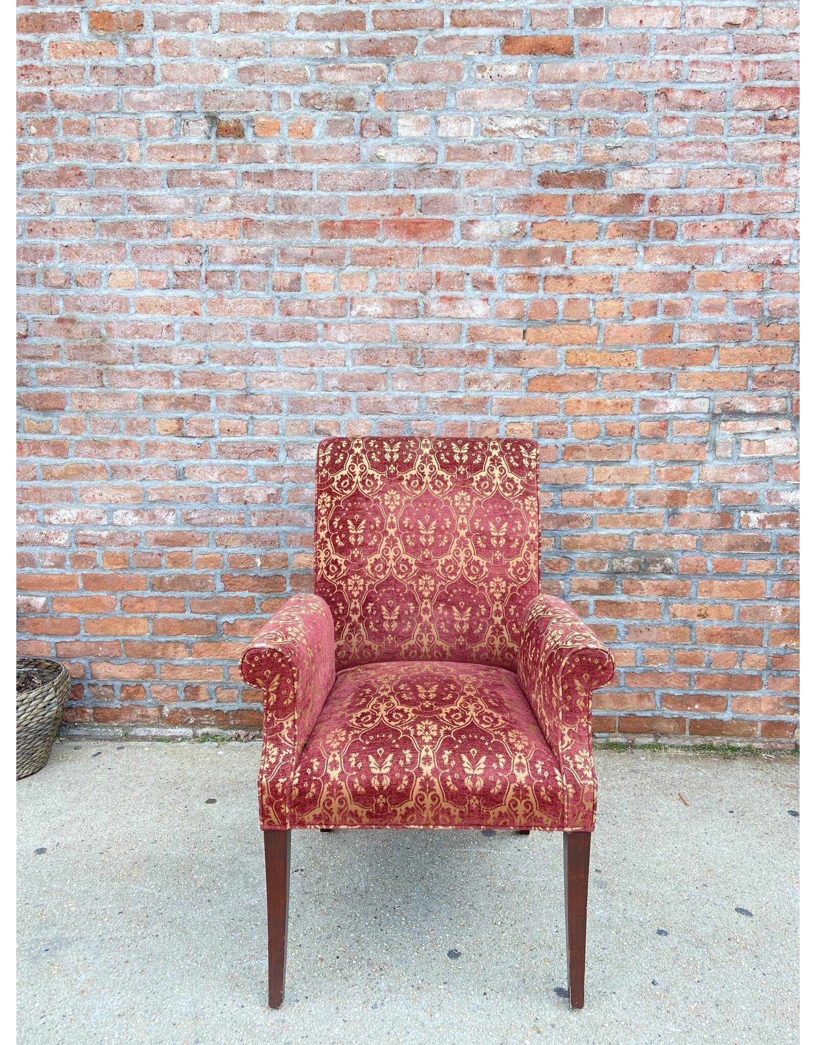 Vintage Custom Upholstered Damask Wingback Dining Chairs Deep Red Burgundy