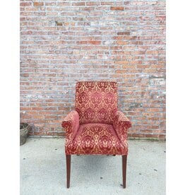 Vintage Custom Upholstered Damask Wingback Dining Chairs Deep Red Burgundy