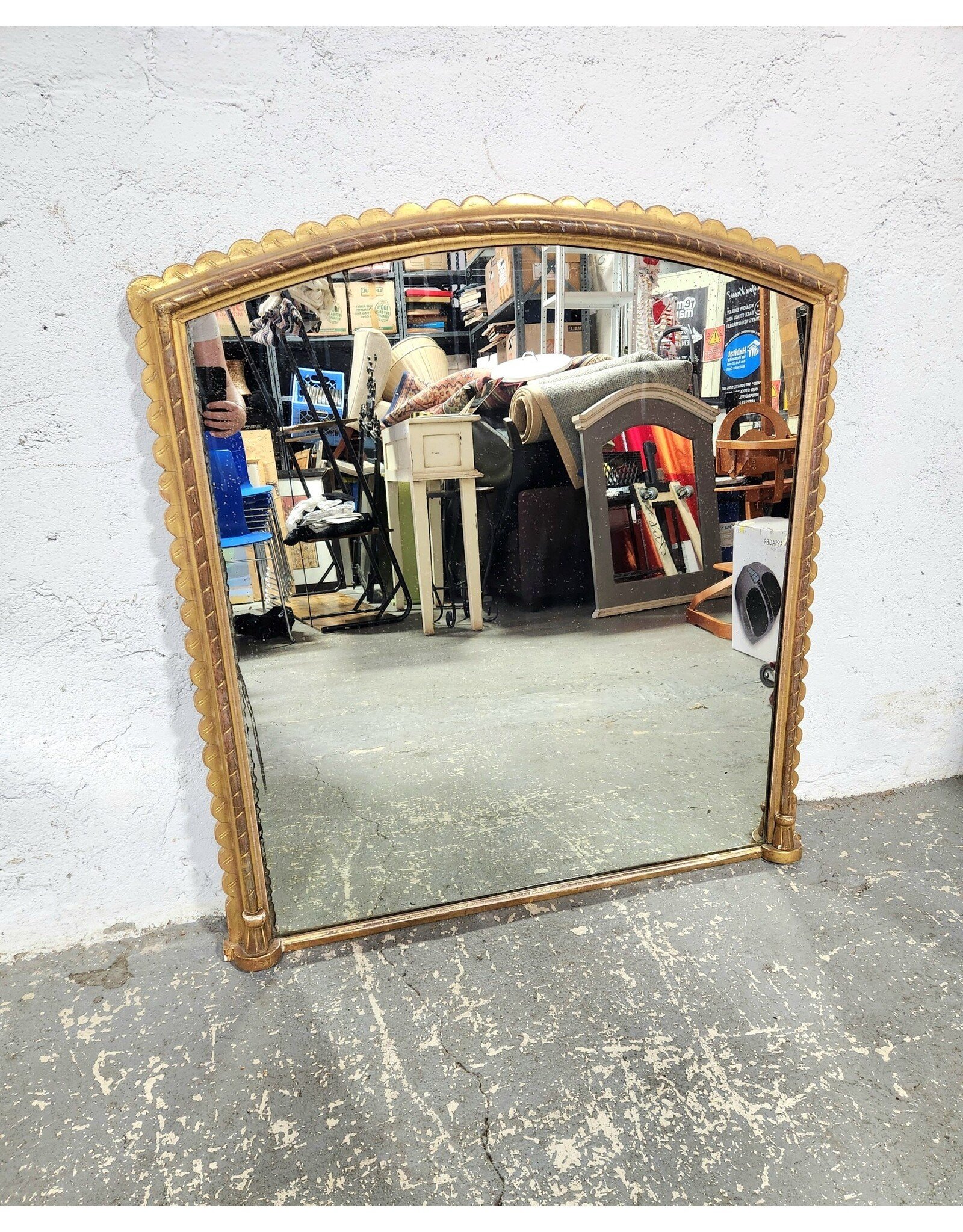 19th Century Gilted with Scalloped Proscenium Frame Hanging Mirror