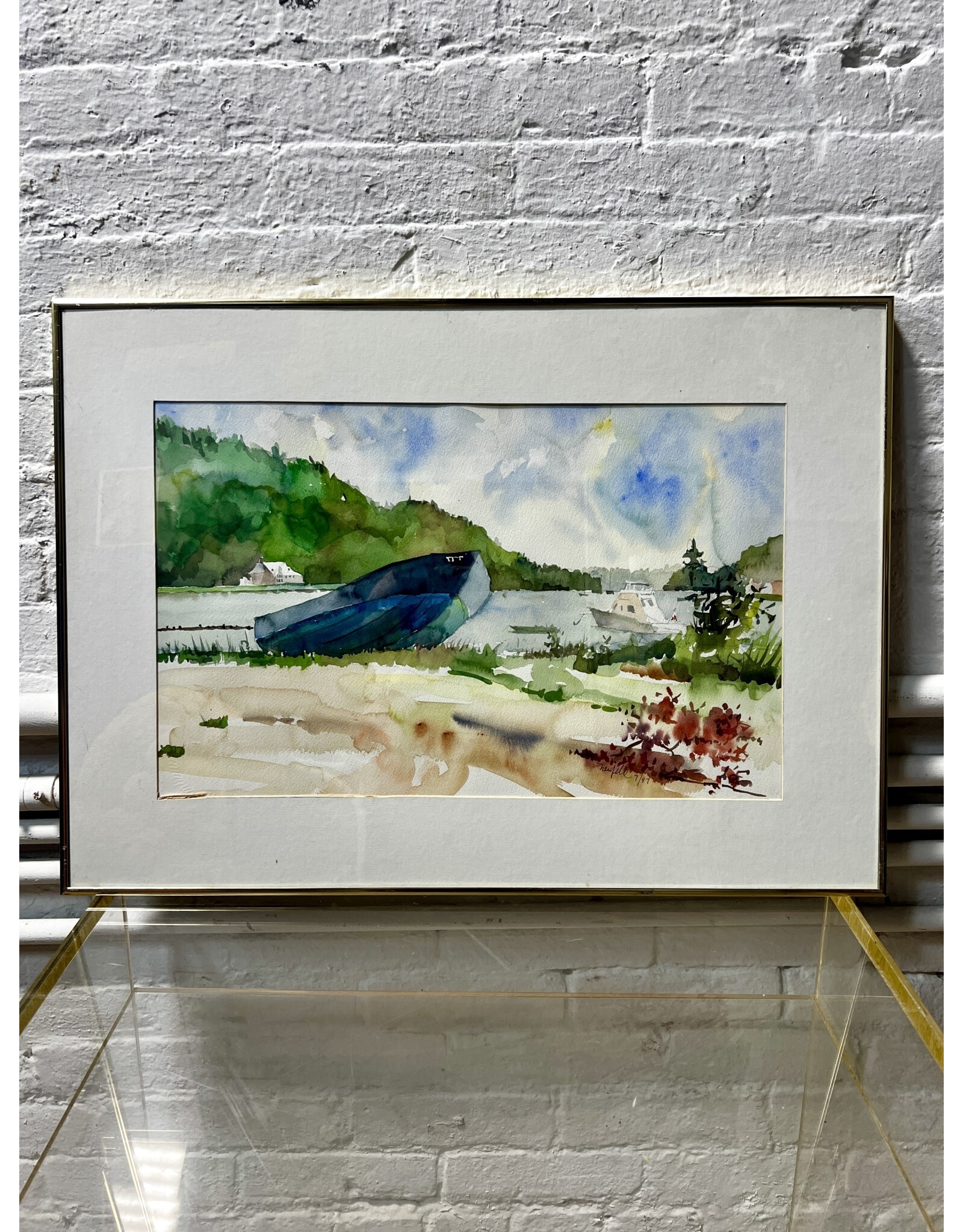 Summertime Coastline, framed watercolor painting