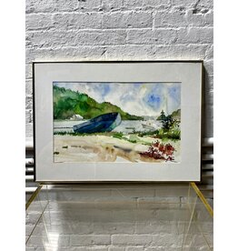 Summertime Coastline, framed watercolor painting