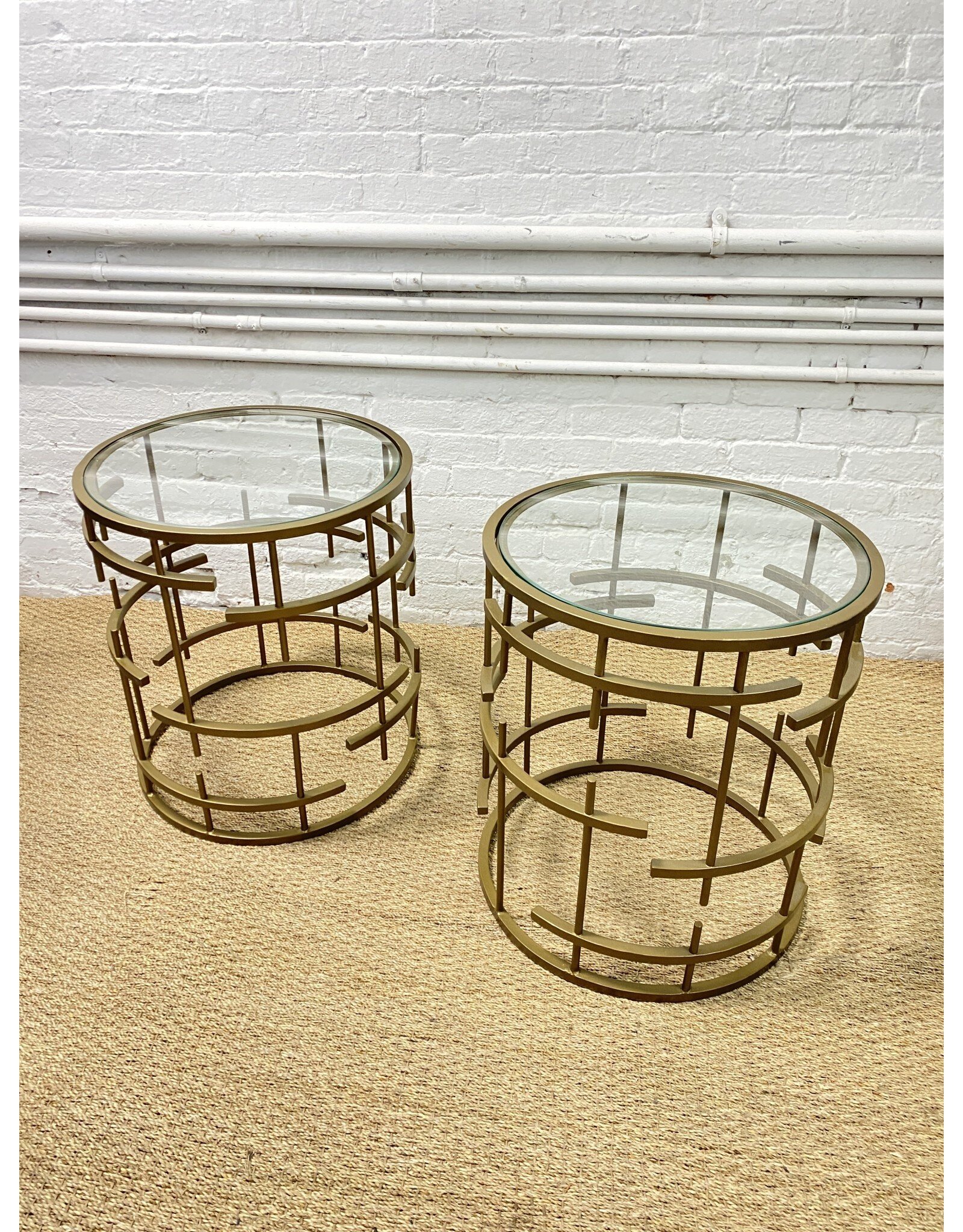 Munich Side Table in Antique Gold with Glass Top