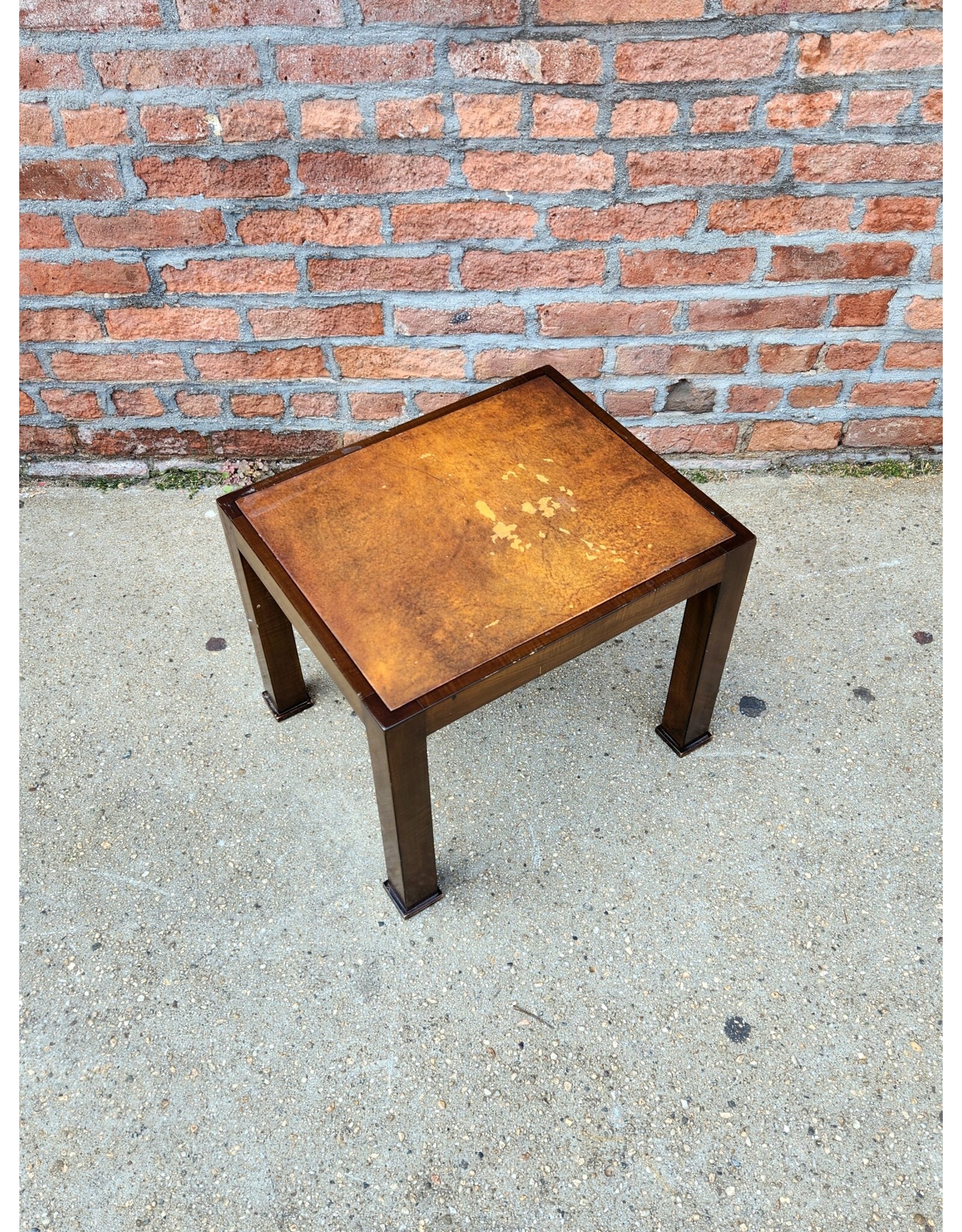 MCM Style Wooden Leather Top Side table