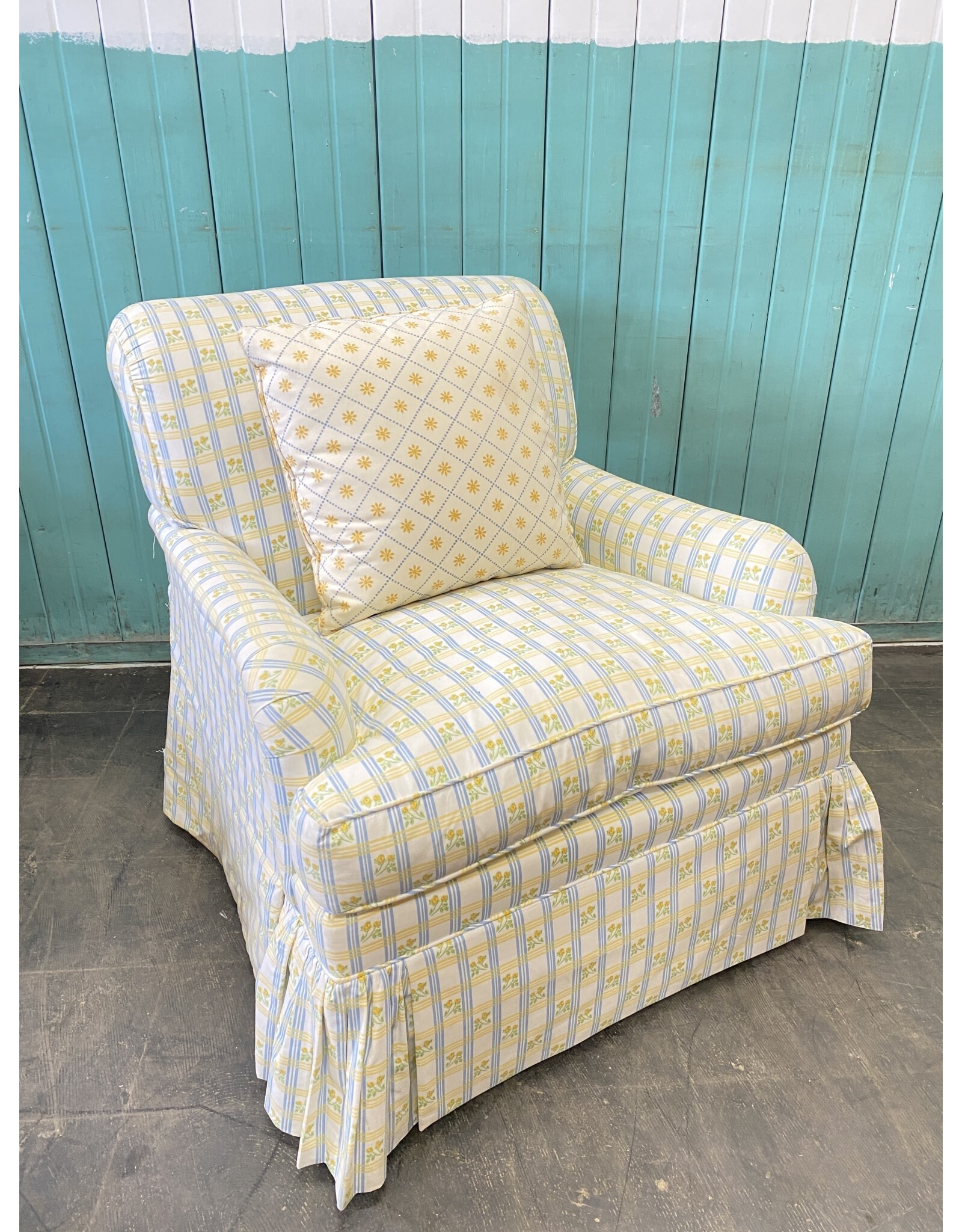 Plaid & Floral Upholstered Armchair