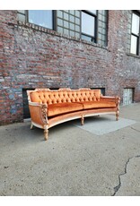 Handcarved and Painted Louis the XVI Orange Velvet Tufted Semi-Circular Sofa