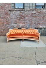 Handcarved and Painted Louis the XVI Orange Velvet Tufted Semi-Circular Sofa