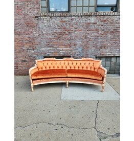 Handcarved and Painted Louis the XVI Orange Velvet Tufted Semi-Circular Sofa