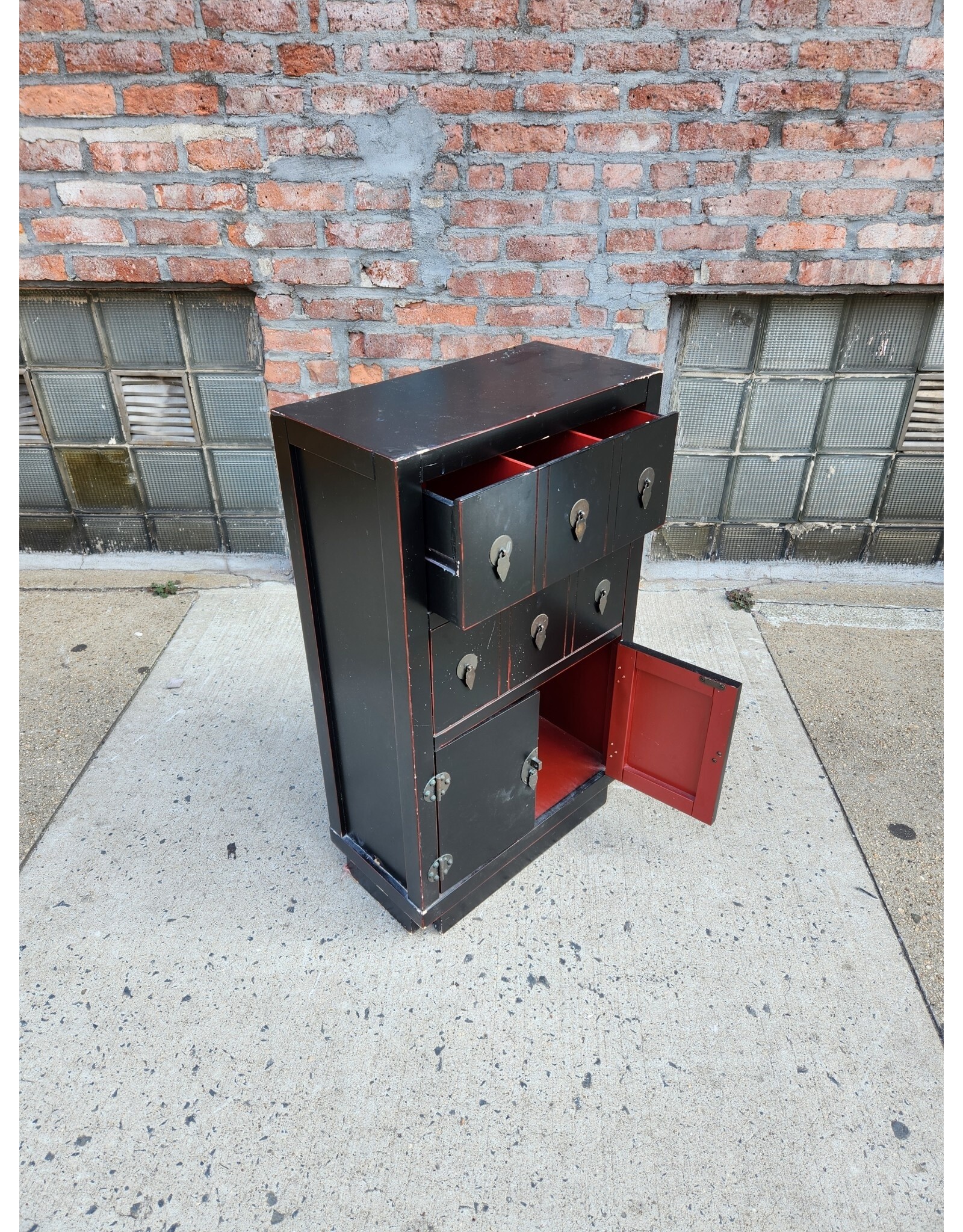 Black with Red Interior Two Drawer Storage Cabinet