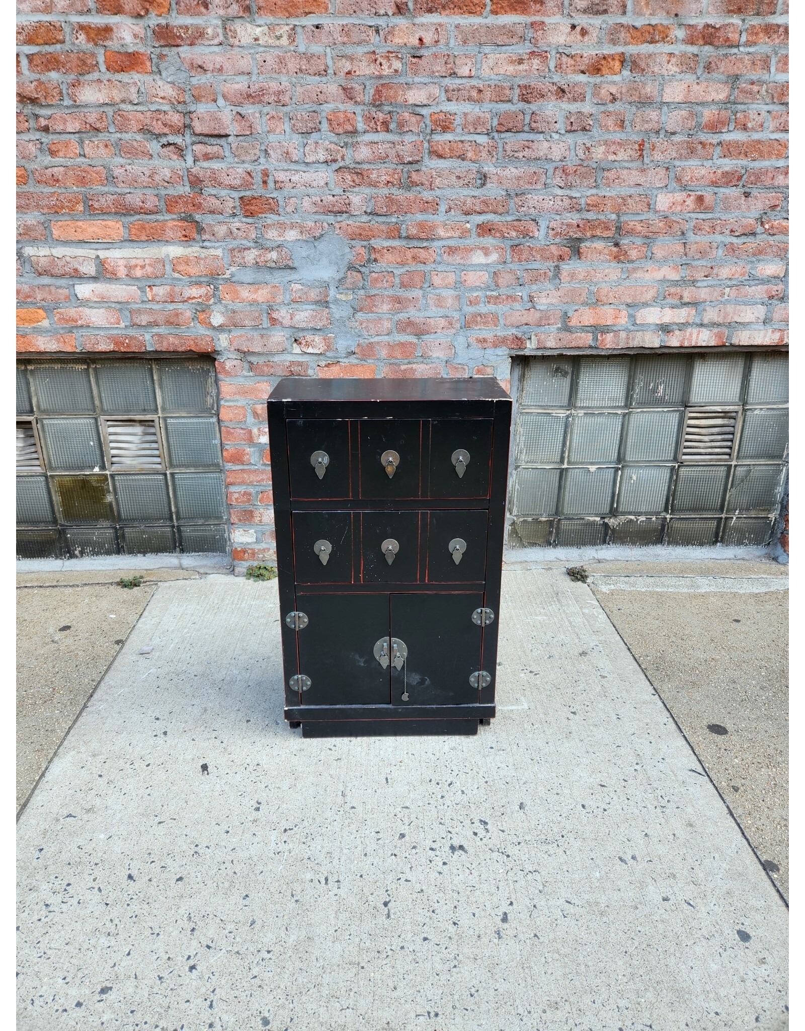 Black with Red Interior Two Drawer Storage Cabinet