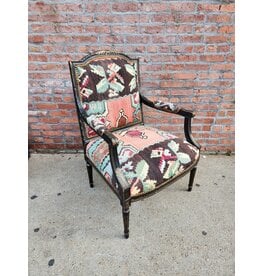 Vintage Louis XVI Handcarved Kilim Upholstered Armchair