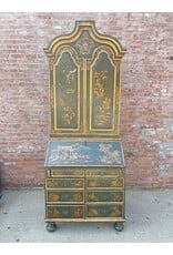 Queen Anne Style Green Ground Chinoiserie Bookcase