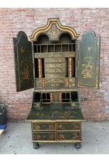 Queen Anne Style Green Ground Chinoiserie Bookcase