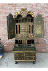 Queen Anne Style Green Ground Chinoiserie Bookcase