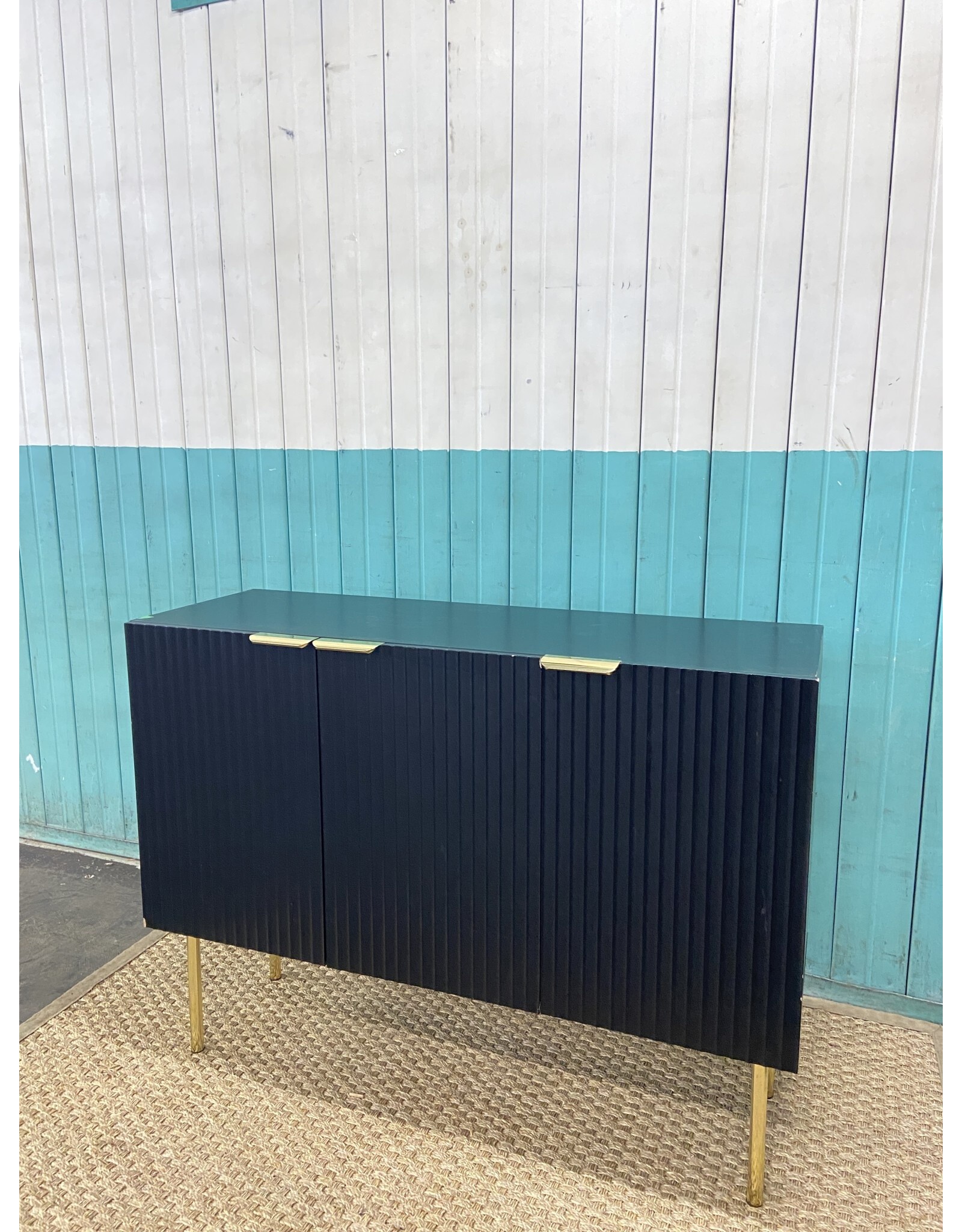 Navy Ribbed Wood Sideboard Cabinet