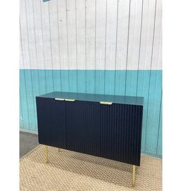 Navy Ribbed Wood Sideboard Cabinet