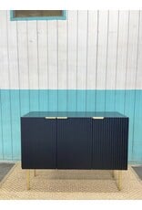 Navy Ribbed Wood Sideboard Cabinet