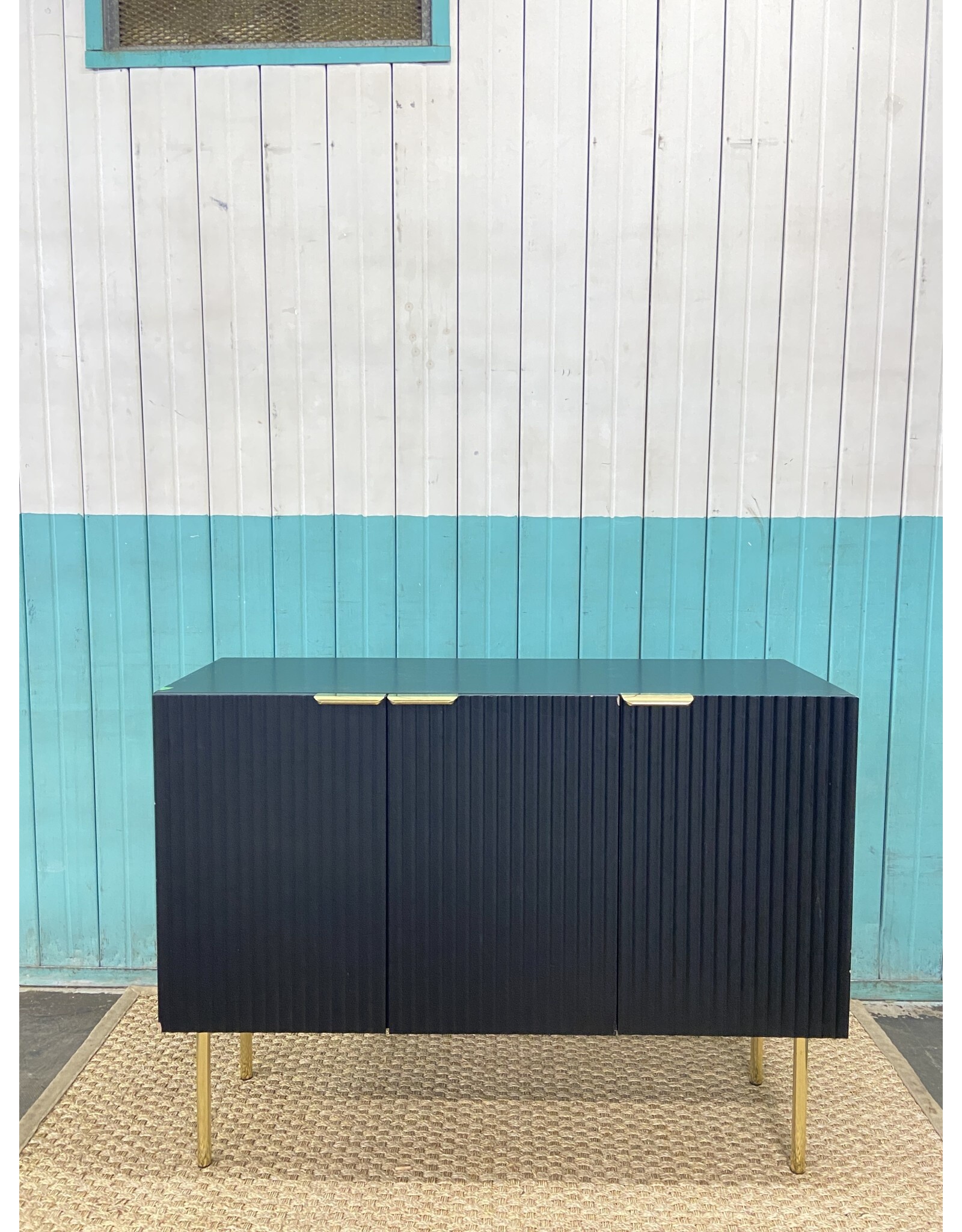 Navy Ribbed Wood Sideboard Cabinet