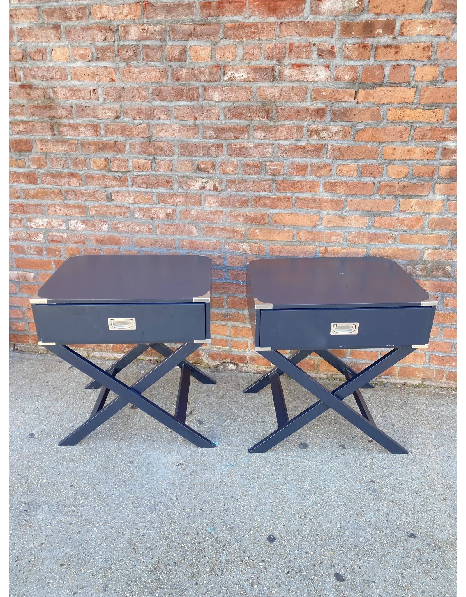 Wenderson Campaign 1-Drawer Side Table in Hush Blue