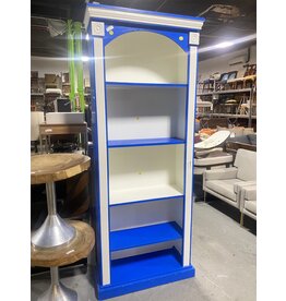 Tall Blue and White Painted Wooden Bookshelf