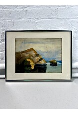 Seascape Cliff, framed watercolor on ppaer, sgnd Kathy