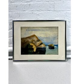 Seascape Cliff, framed watercolor on ppaer, sgnd Kathy