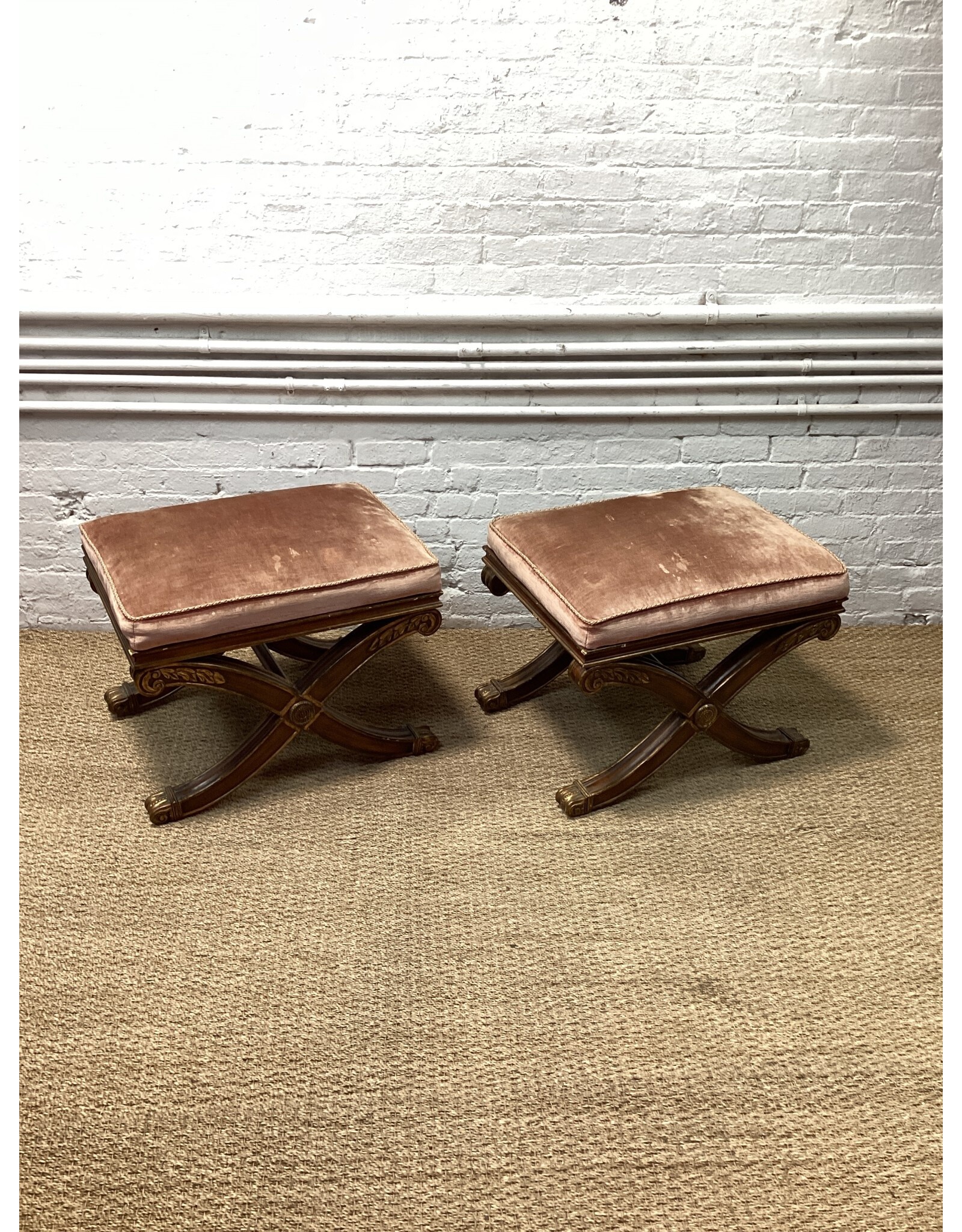 Vintage Ethan Allen Regency/Neoclassical Style X Base Ottoman 18.25"H