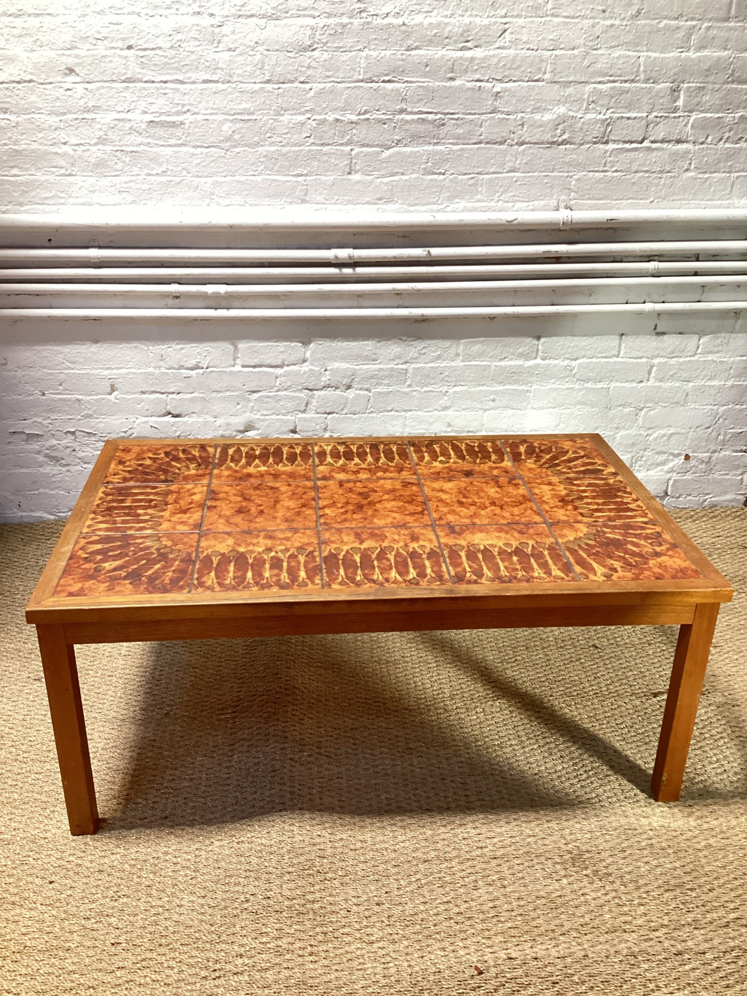 Mid Century Danish Teak Tiled Style Coffee Table 17.5"H 42.5"W 26.5"D