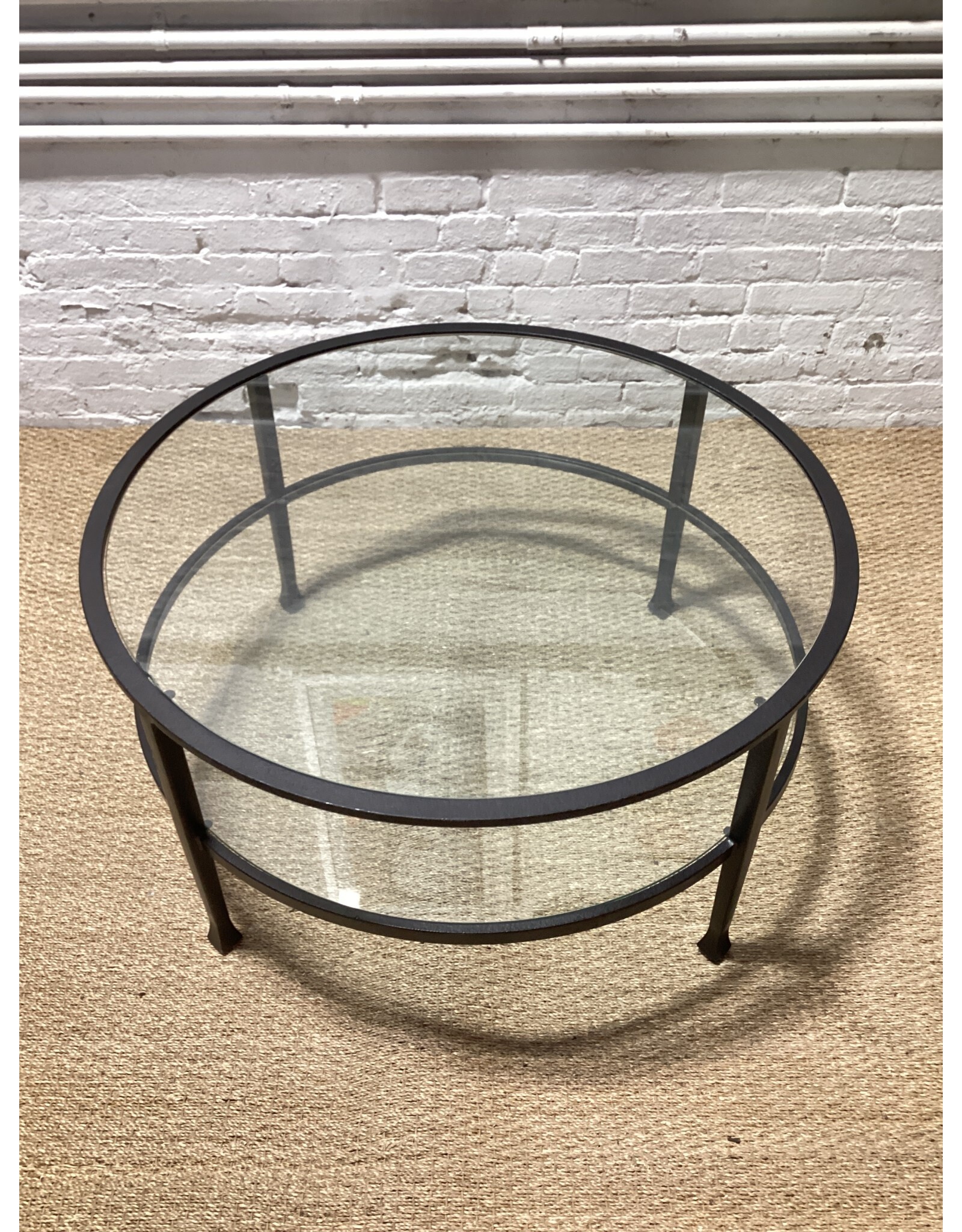 Black Iron Double Tier Temper Glass Pottery Barn Tanner Round Coffee