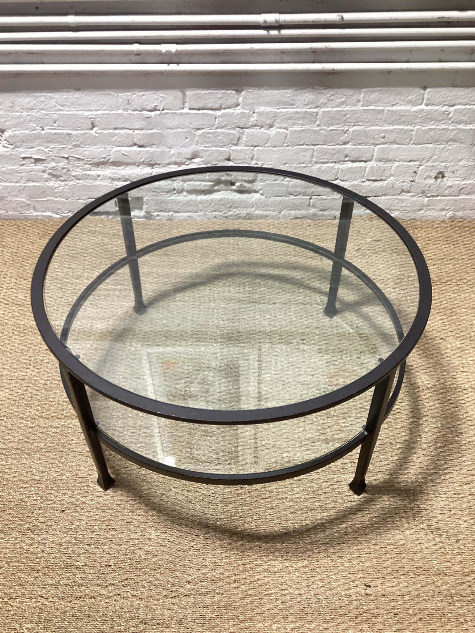 Black Iron Double Tier Temper Glass Pottery Barn Tanner Round Coffee