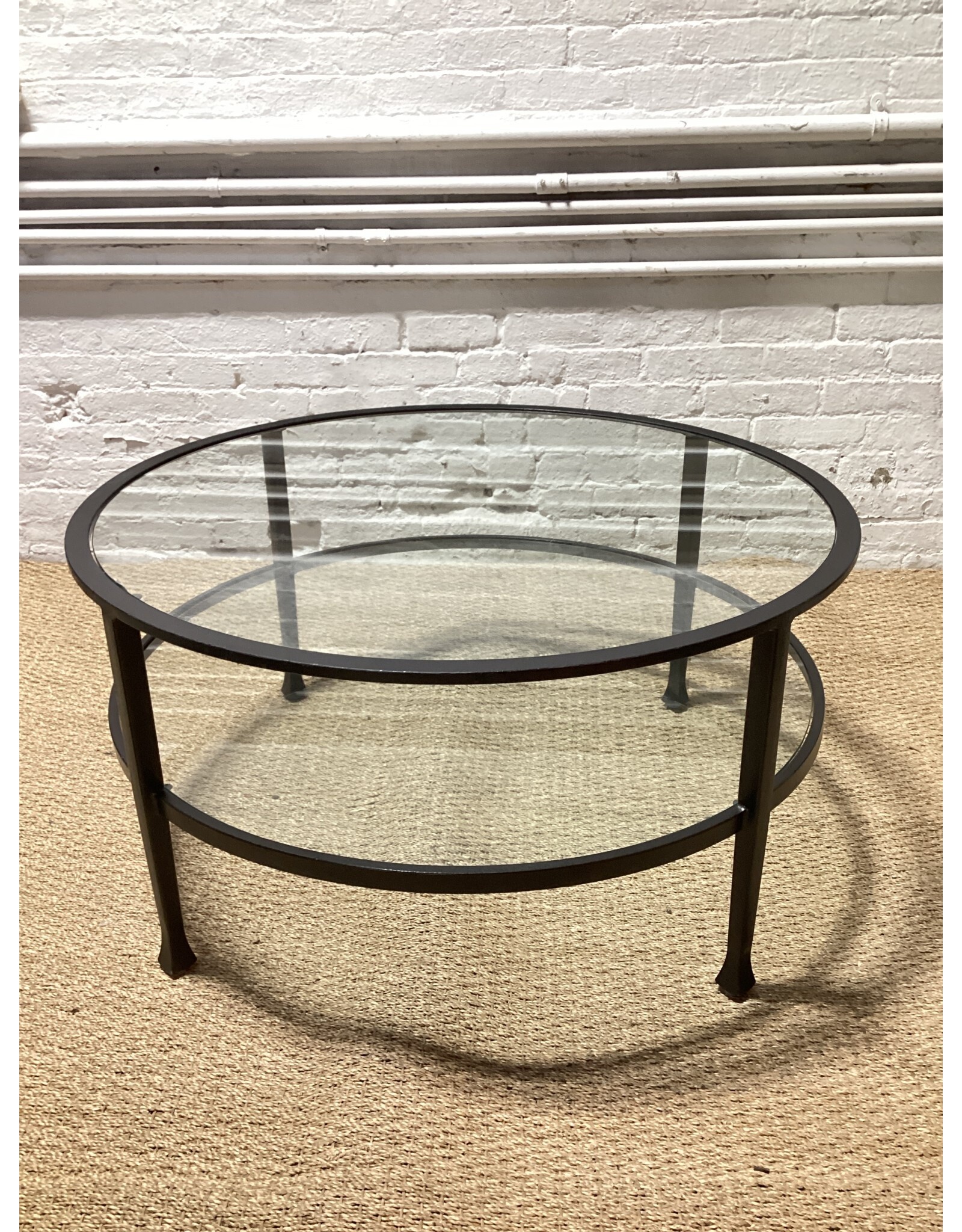 Black Iron Double Tier Temper Glass Pottery Barn Tanner Round Coffee