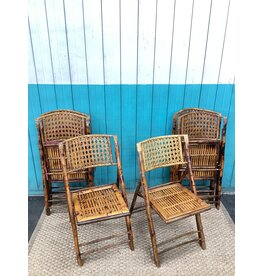 Mid 20th Century Tortoise Shell Style Burnt Bamboo Folding Chair