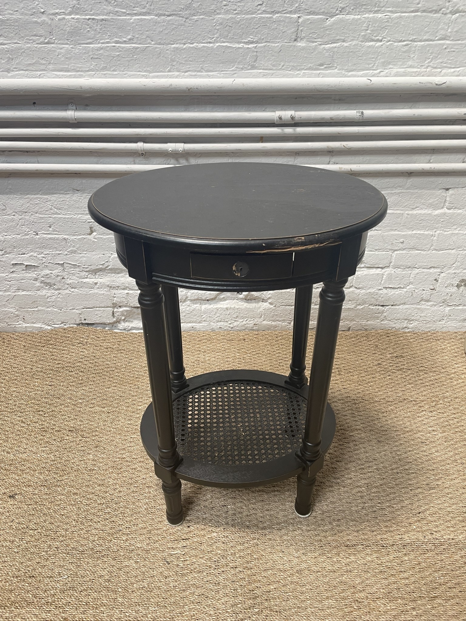 Traditional Round Distressed Black Accent Table Remix Market NYC