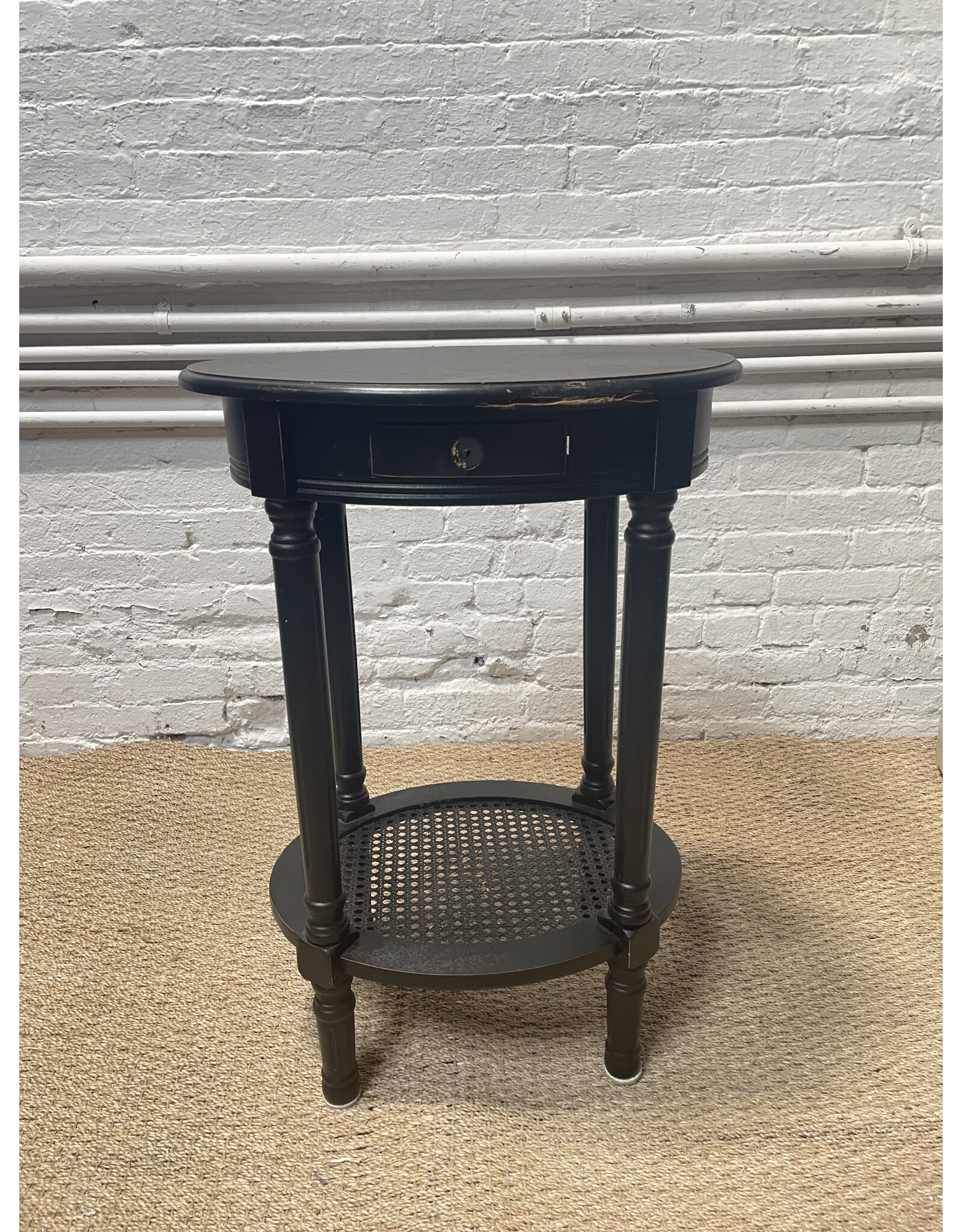 Traditional Round Distressed Black Accent Table Remix Market NYC