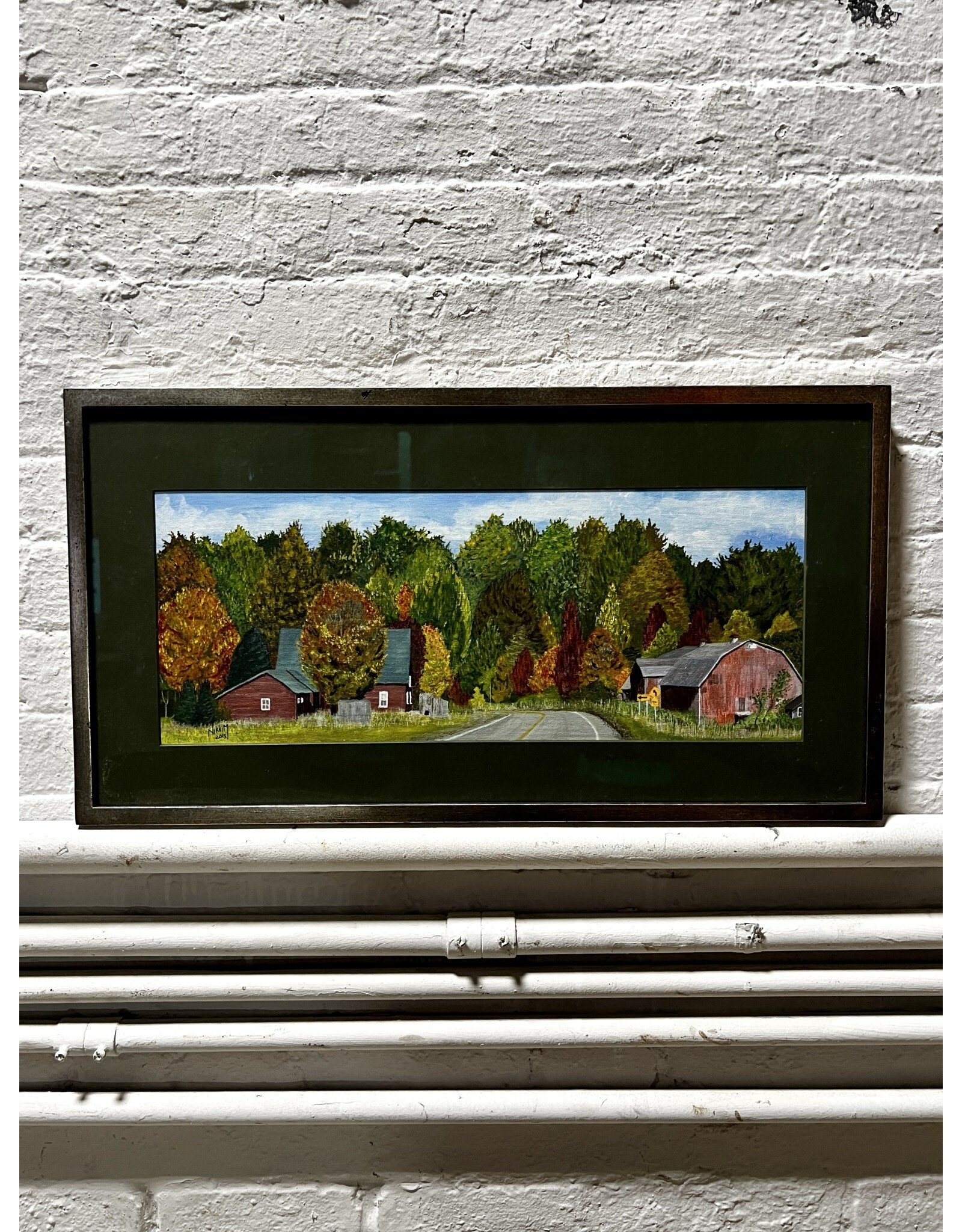 Left Turn Only, framed oil on board, sgnd Nikki M