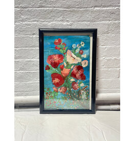 Red Poppies on Teal Backdrop (Frame Broken)