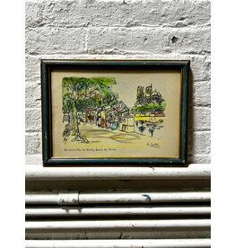 Notre Dame De Paris, framed mixed media, sgnd A. Cantin