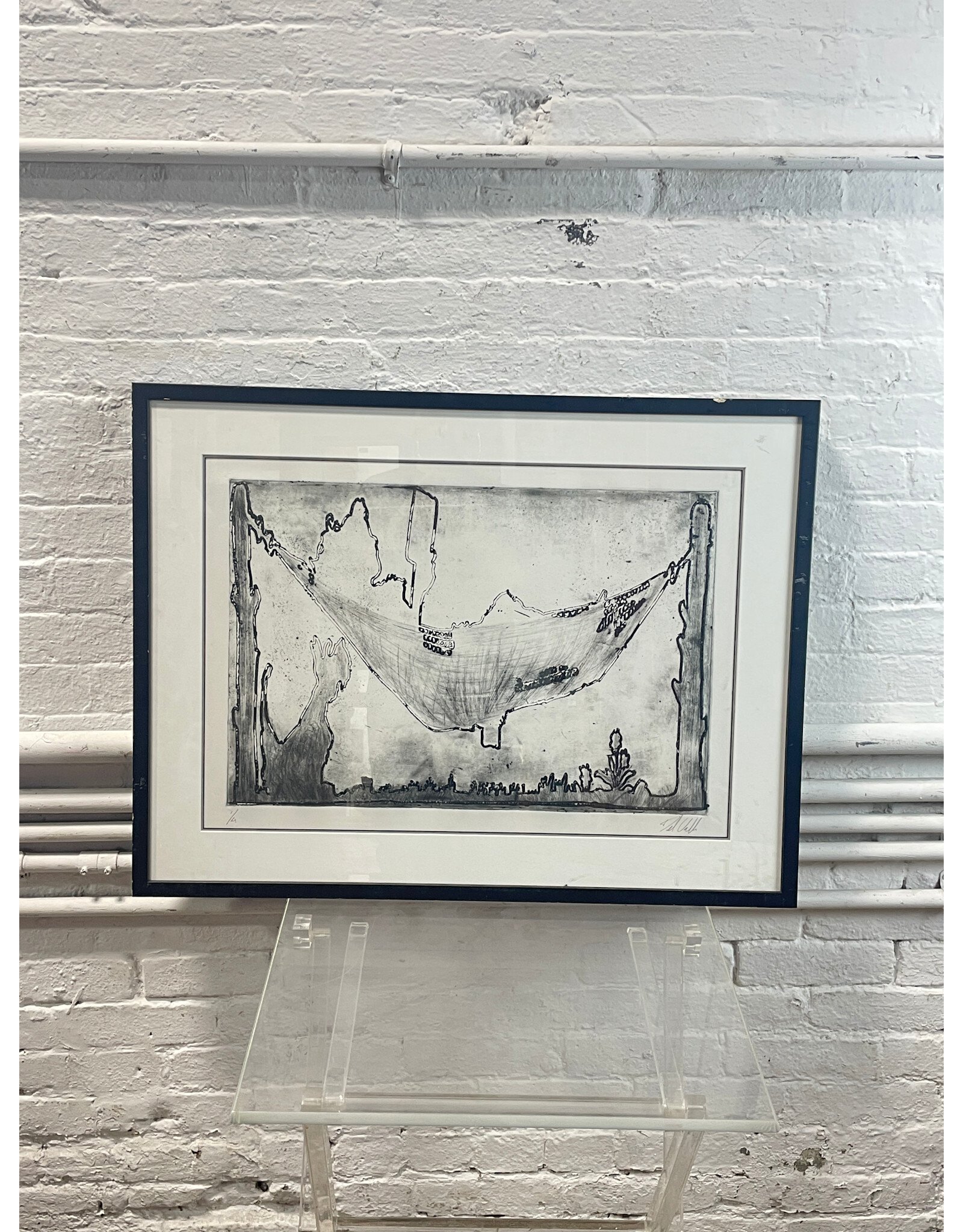 Contour Squiggled Landscape, framed ink drawing