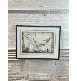 Contour Squiggled Landscape, framed ink drawing