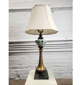 Vintage Bohemian Cut Overlay Glass with Brass and Marble Base Table Lamp