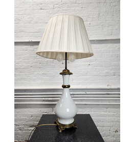 Vintage White Glass and Brass Table Lamp