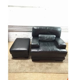 Chateau D'Ax Black Leather Lounge Chair with Ottoman