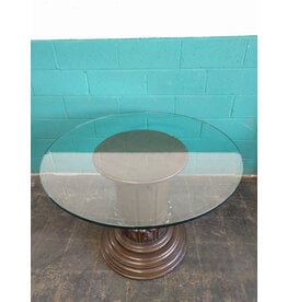 Brown Column Glass Top Dining Table
