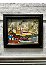 Red Horse Blue Lake, framed oil on canvas